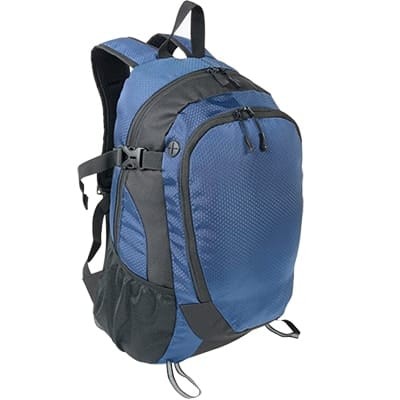 Zaino in poliestere, 4 tasche (2 laterali retinate) e moschettone