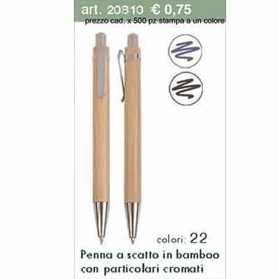 Penna a scatto in bamboo con particolari cromali