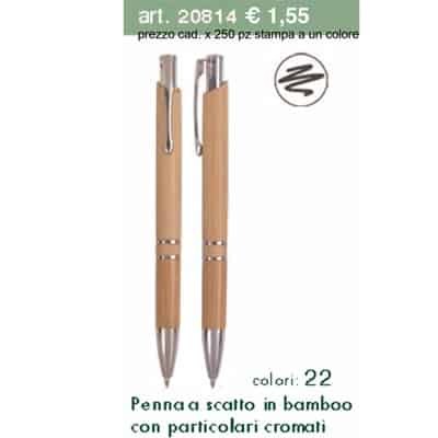 Penna a scatto in bamboo con particolari cromati da 250 pezzi