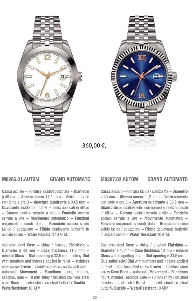 Scopri il M8286.01.AUTOM GRAND AUTOMATC, un orologio da polso elegante con cassa in acciaio lucido/spazzolato e quadrante blu satiné soleil. Dotato di movimento automatico e funzioni di ore, minuti, secondi e data, questo orologio offre stile e precisione. Acquista ora presso BestPromotion