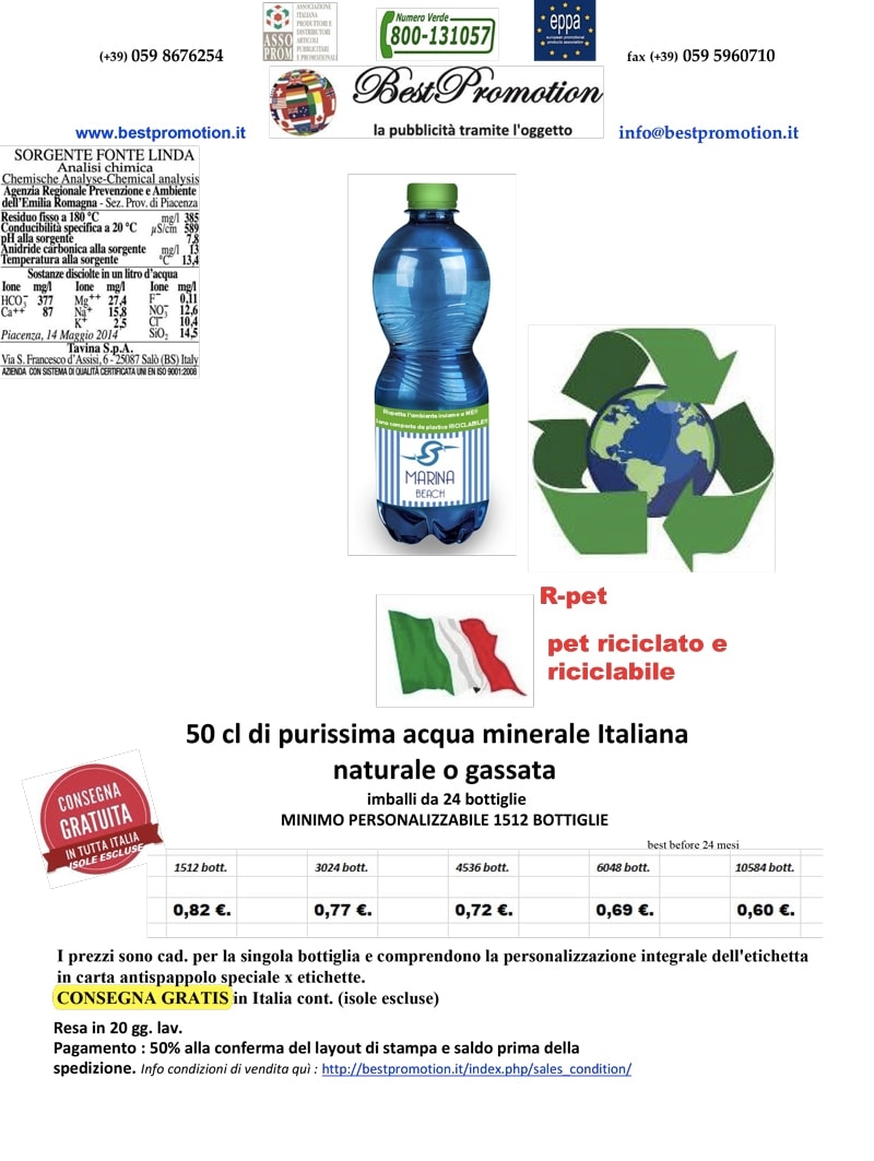 50 cl di purissima acqua minerale Italiana naturale o gassata