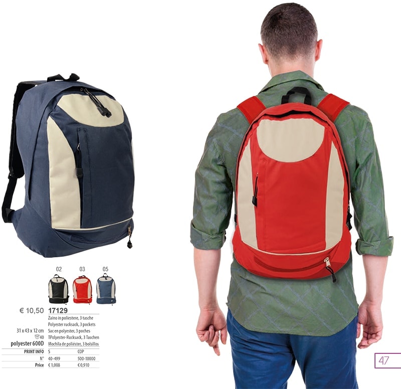 Zaino in poliestere personalizzato, 3 tasche