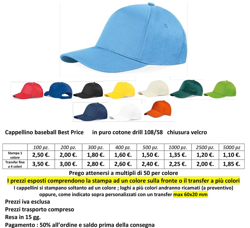 Cappellino economico personalizzato