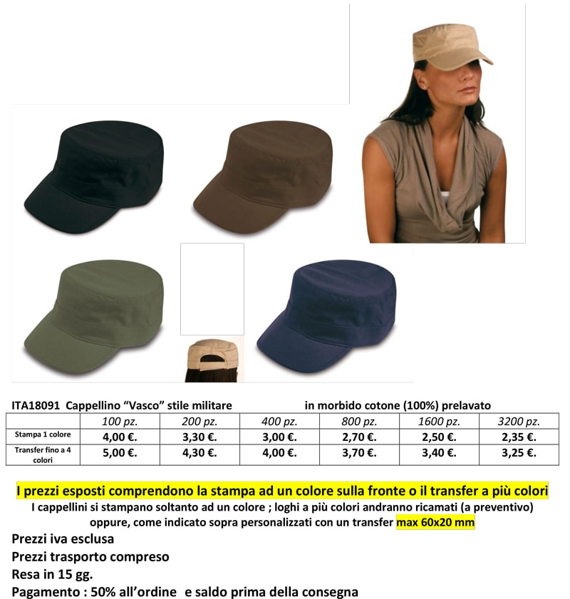Cappellino stile militare personalizzato