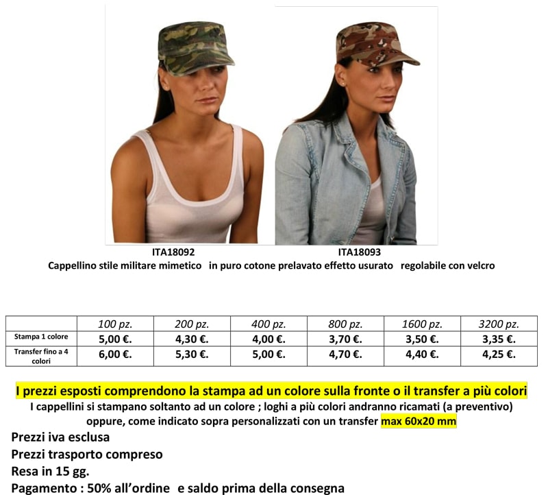 Cappellino militare camoufage personalizzato
