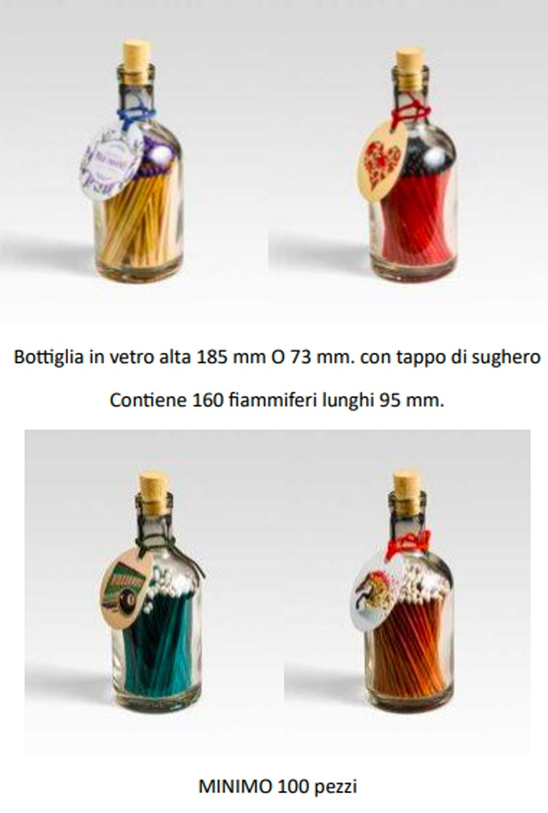 Esplorate la raffinata collezione di fiammiferi in bottiglia, contenuti in bottiglie di vetro di alta qualità adatte per whisky o olio. Legni colorati si coordinano con etichette promozionali, rendendo questa variante speciale un regalo unico. Ideale anche come portacandela dopo l'utilizzo dei legni. Superficie di sfregamento autoadesiva, personalizzabile per diverse dimensioni di bottiglia. Spedizione sicura con carta da imballaggio naturale. Sostenibilità garantita da Best Promotion, con opzioni di personalizzazione e produzione in Europa.