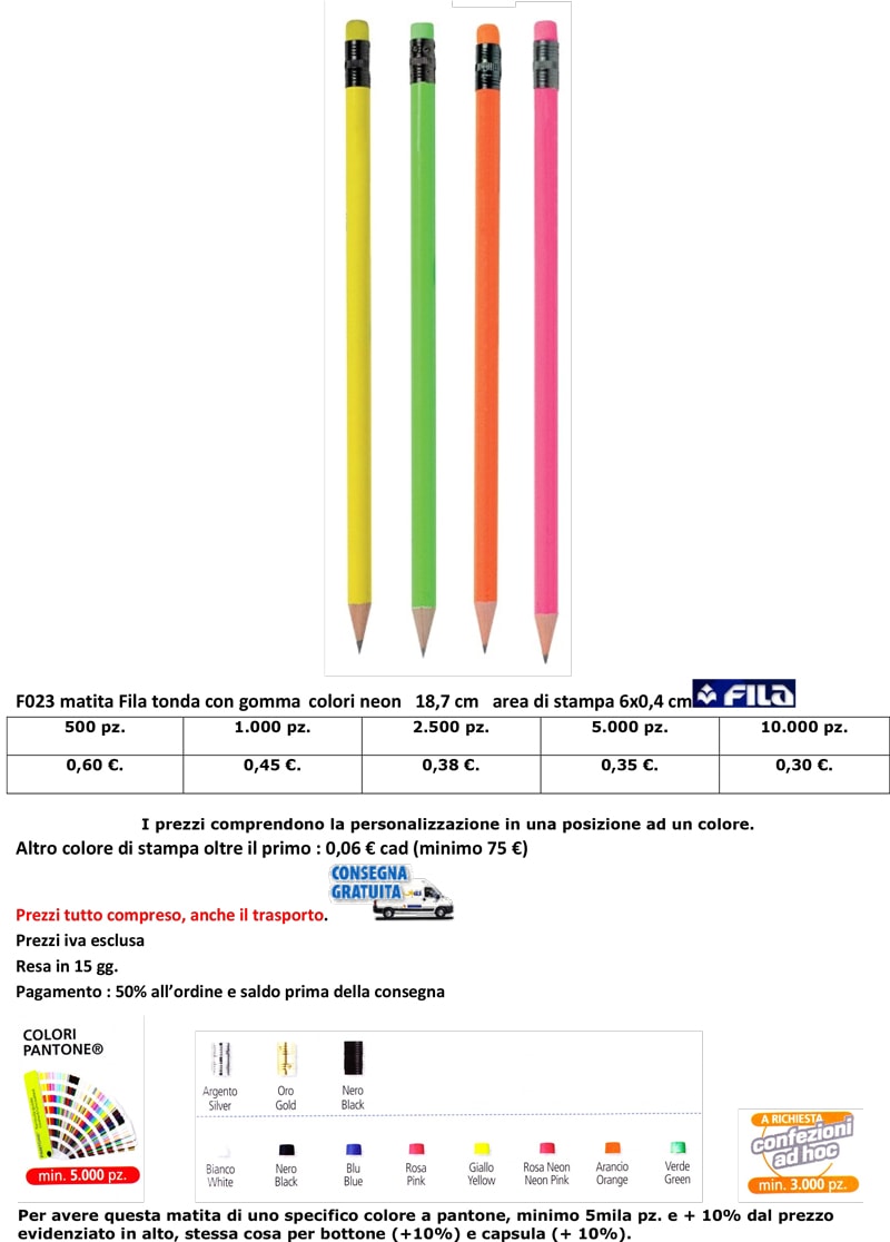 matita fila personalizzata colori neon