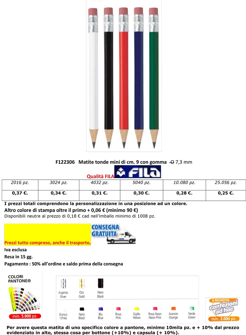 matite tonde fila personalizzate